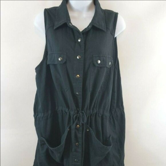Free People Black Too Far Sleeveless Tunic Snap Front Cinched Waist Top Shirt XS - Picture 4 of 9